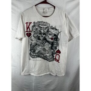 Graphic King & Queen Print White Men's T-Shirt